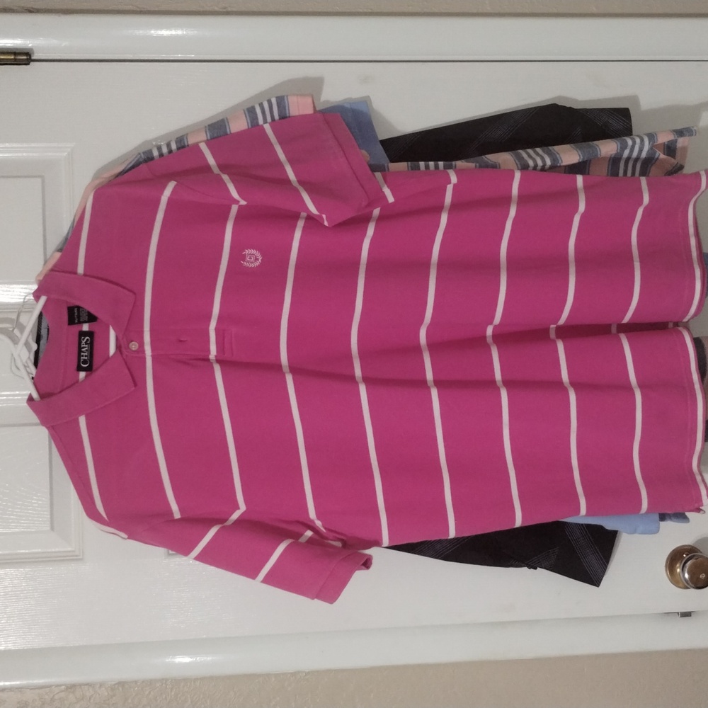 Chaps Pink and white stripe polo short sleeve shirt XL